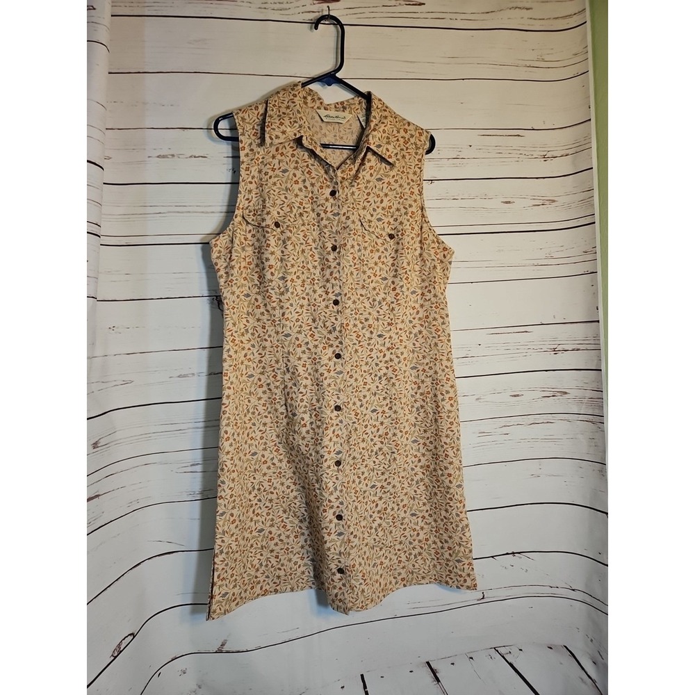 Eddie Bauer Floral Linen Sleeveless Button Front Shirt Dress Womens‎ 14